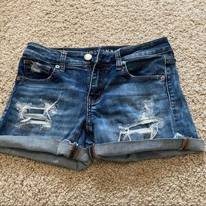 blue denim ripped jean shorts